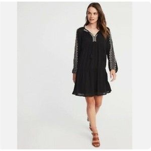 Old Navy Boho Embroidered Long Sleeve Dress Size M Black